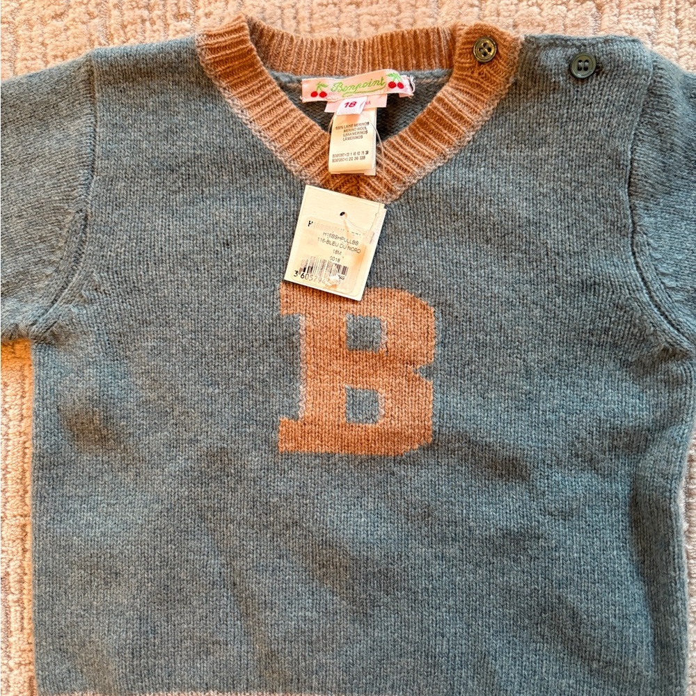 Bonpoint Merino Wool Knit in Tan and Gray 18-24 month boys